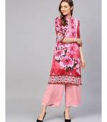 Pink Cream Ikat inspired Batik Printed Straight Kurta