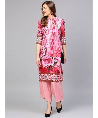 Pink Cream Ikat inspired Batik Printed Straight Kurta 2