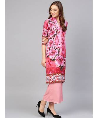 Pink Cream Ikat inspired Batik Printed Straight Kurta 3
