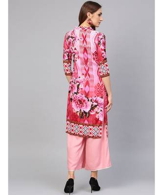 Pink Cream Ikat inspired Batik Printed Straight Kurta 4