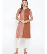 Brown khadi Cotton Straight Kurta with Striped pattern