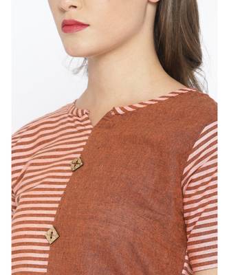 Brown khadi Cotton Straight Kurta with Striped pattern 2