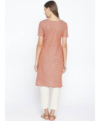 Brown khadi Cotton Straight Kurta with Striped pattern 5