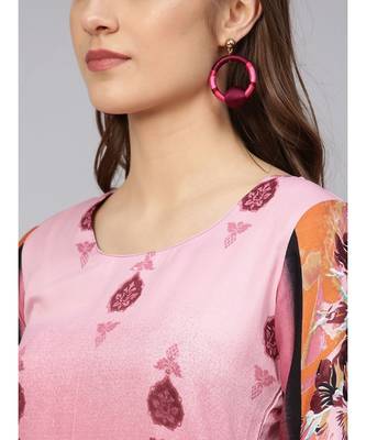 Pink Printed Straight Kurta with floral motifs 1