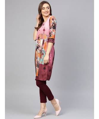 Pink Printed Straight Kurta with floral motifs 2