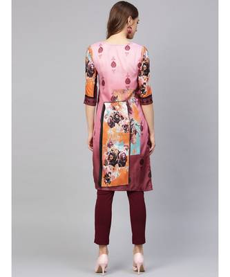 Pink Printed Straight Kurta with floral motifs 3