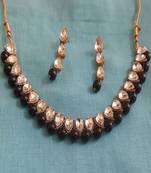  Adorable Gold Plated White Stone with Black Pearls Choker Necklace Set for Women