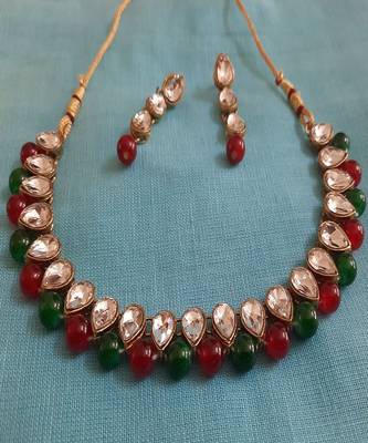 Stone with Pearls Multicolor Ethnic Necklace Set Bollywood Style For Women 1