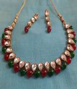 Stone with Pearls Multicolor Ethnic Necklace Set Bollywood Style For Women