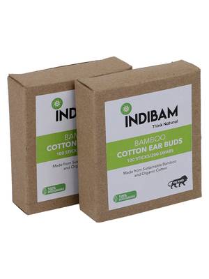 INDIBAM's Bamboo Cotton earbuds/swabs | 100 Stems / 200 Swabs | Multipurpose Double tip cotton swabs (Pack of 2) 2
