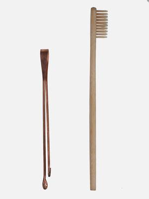 INDIBAM's includes 2 Pcs compostable brown bristles toothbrushes & 99.9% Pure Copper tongue scrapers. 4