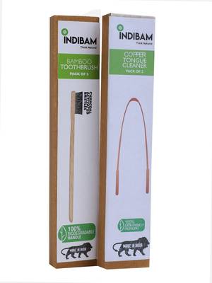 INDIBAM's includes 2 Pcs Charcoal activated black bristles toothbrushes & 2 Pcs 99.9% Pure Copper tongue scrapers 1