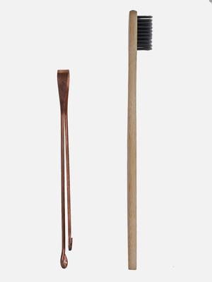 INDIBAM's includes 2 Pcs Charcoal activated black bristles toothbrushes & 2 Pcs 99.9% Pure Copper tongue scrapers 4