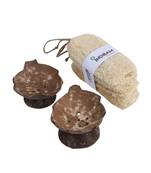 INDIBAM's Natural Body Scrubber 4 Pieces of Loofah Sponges for Bathing and 2 Pcs Upcycled coconut shell soap tray