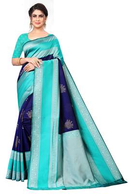 Navy Blue Colour Jacquard Saree With Blouse 1