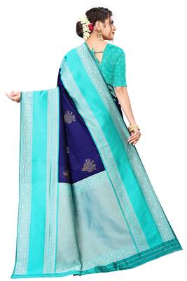 Navy Blue Colour Jacquard Saree With Blouse 2