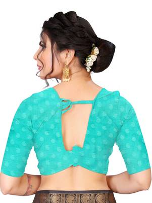 Navy Blue Colour Jacquard Saree With Blouse 4
