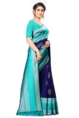 Navy Blue Colour Jacquard Saree With Blouse 5