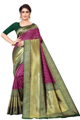 Rani Pink Colour Jacquard Soft Silk Saree WIth Blouse 1