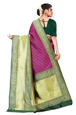Rani Pink Colour Jacquard Soft Silk Saree WIth Blouse 2