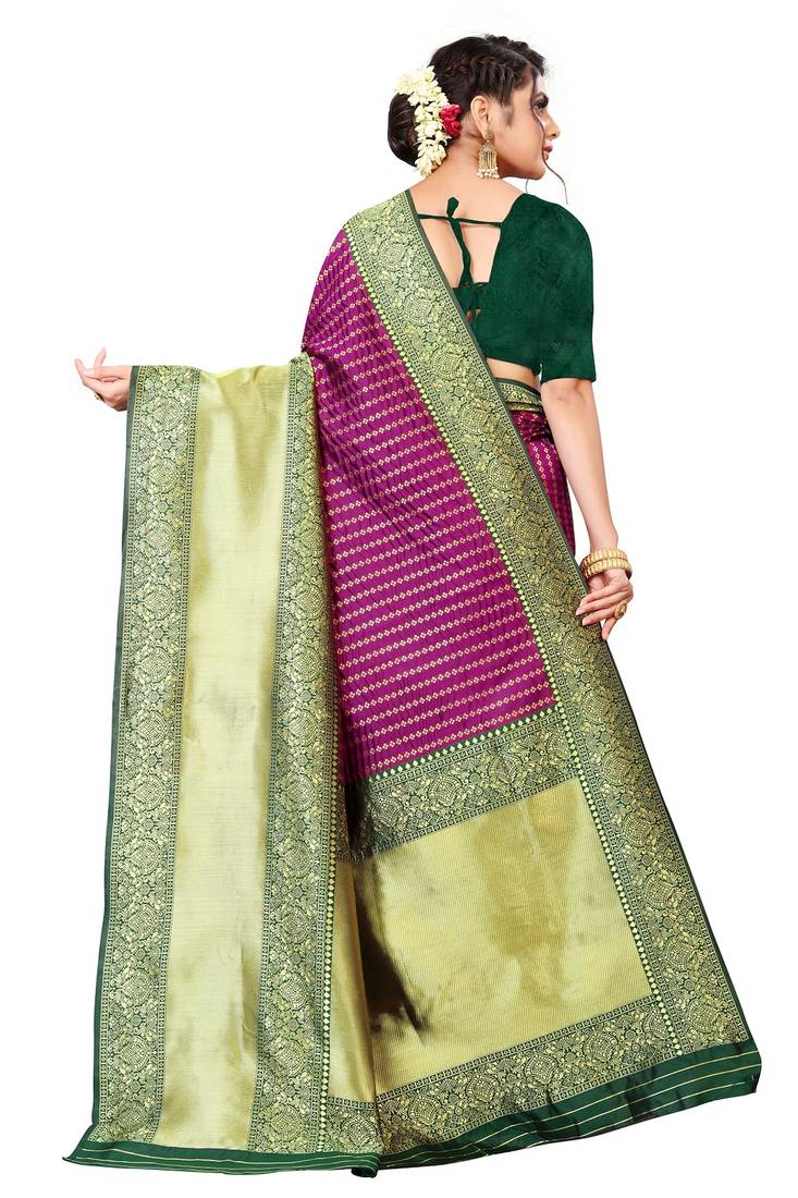 Rani Pink Colour Jacquard Soft Silk Saree WIth Blouse