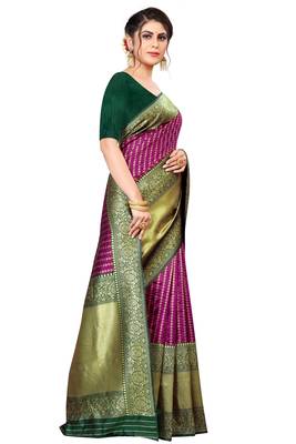 Rani Pink Colour Jacquard Soft Silk Saree WIth Blouse 5
