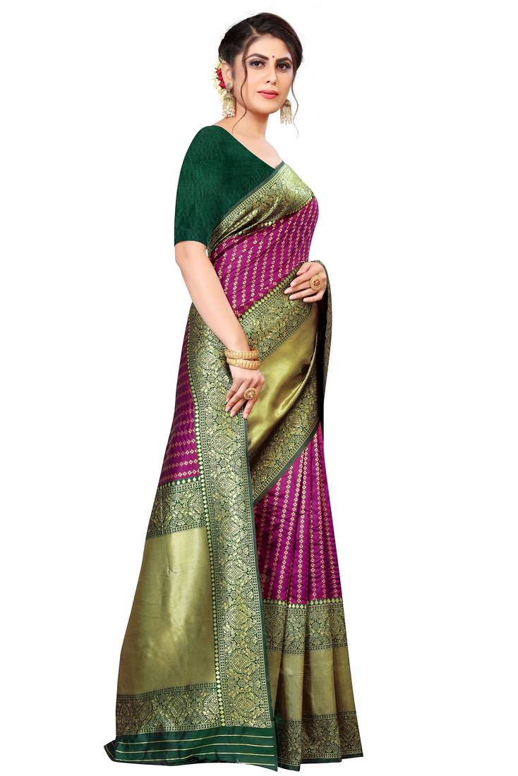 Rani Pink Colour Jacquard Soft Silk Saree WIth Blouse