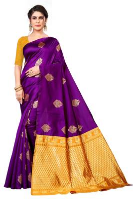 Purple Colour Soft Silk Saree With Blouse 1