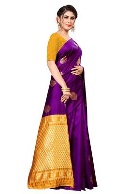 Purple Colour Soft Silk Saree With Blouse 5