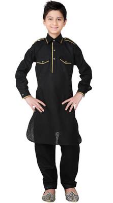 Linen Cotton Black Kid Boy Pathani Suit 1