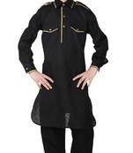 Linen Cotton Black Kid Boy Pathani Suit