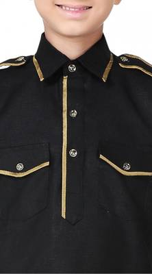 Linen Cotton Black Kid Boy Pathani Suit 2