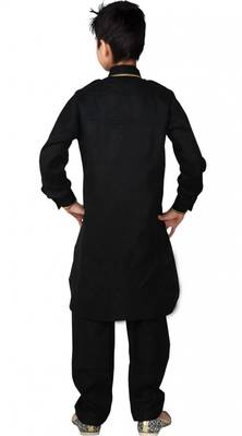 Linen Cotton Black Kid Boy Pathani Suit 3