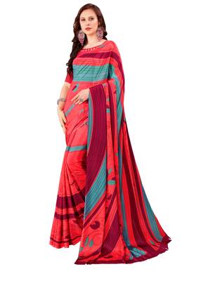 Maroon printed crepe saree with blouse 1