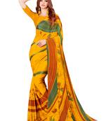Yellow printed crepe saree with blouse