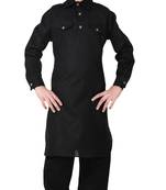 Black Linen Cotton Kid Boy Pathani Kurta Pajama 