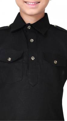 Black Linen Cotton Kid Boy Pathani Kurta Pajama  2
