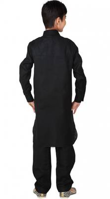Black Linen Cotton Kid Boy Pathani Kurta Pajama  3