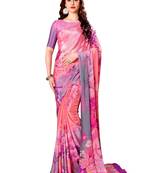 Pink printed crepe saree with blouse