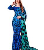 Blue printed crepe saree with blouse