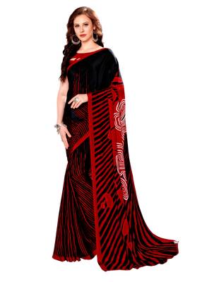 Maroon printed crepe saree with blouse 1