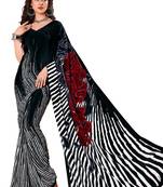 Black printed crepe saree with blouse