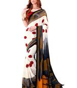 White printed crepe saree with blouse