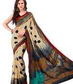 Beige printed crepe saree with blouse