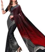 Black printed crepe saree with blouse