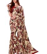 Beige printed crepe saree with blouse