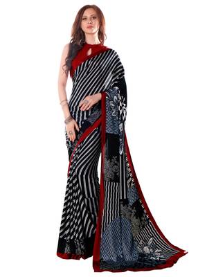 Black printed crepe saree with blouse 1