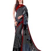 Black printed crepe saree with blouse