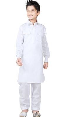 White Linen Cotton Kid Boy Pathani Kurta Pajama  1