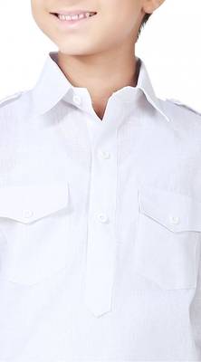White Linen Cotton Kid Boy Pathani Kurta Pajama  2